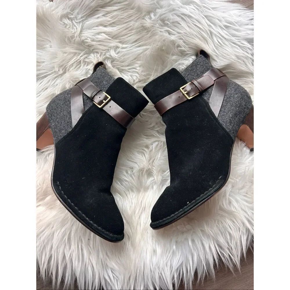 Clarks Womens Spiced River Ankle Boots 9 Suede Wool BlackGray Heeled Booties